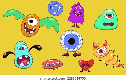 Monsters and the gang colorful, many monster, eye , heart