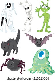monsters ghost skeleton alien cat spider bat