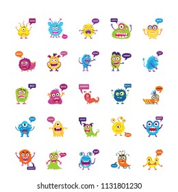 
Monsters Growling and Screaming Flat Icons Set
