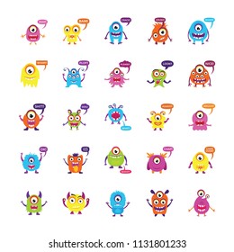 
Monsters Growling and Screaming Flat Icons Set
