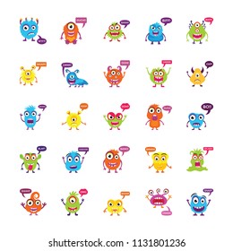 
Monsters Growling and Screaming Flat Vector Icons 
