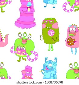 Monsters. Halloween background. Seamless vector pattern (print).