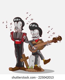 Monsters in Halloween Night / Two skeletons play accordion and Guitar / Create monster vector