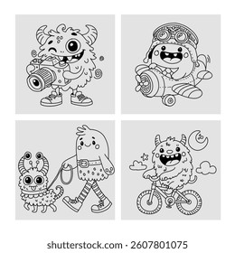 Monsters have fun line drawing eps