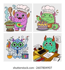 Monsters have jobs fun doodle