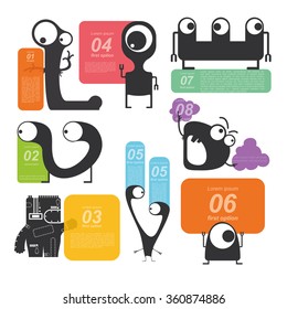 Monsters hold banners for text message. Color set. Vector illustrations