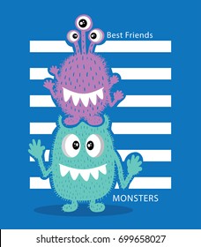 Monsters illustration design / Children textile graphic print