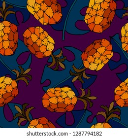 Monsters leaves and pineapples. Vector illustration.
