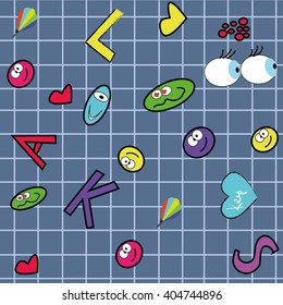 Monsters, letters, heart pattern. Vector illusrtation.