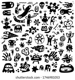 monsters microbes icon set , cartoons ,silhouette