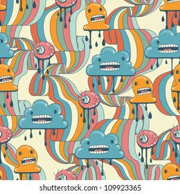 Monsters modern seamless pattern in retro style.