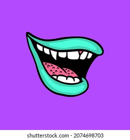 Monster's Mouth with Tosca Lips Symbol Icon Design. Social Media Post. Flat Vector Illustration on Purple Background.