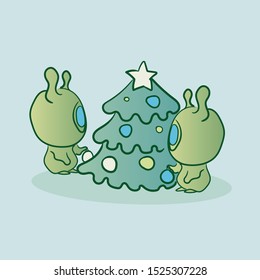 Monsters New Year vector drawing. Dress the Christmas tree together