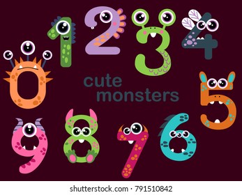 Monsters numbers set. cartoon vector illustration. 