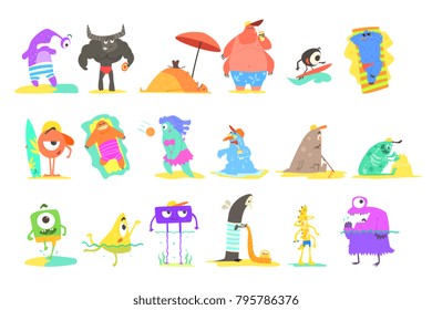 Monsters On The Beach Illustrations Set