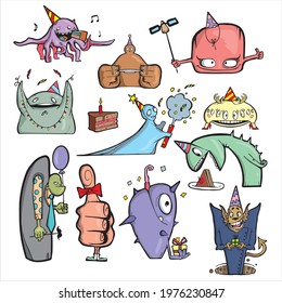 Monsters  on white background Cute Cartoon Vector illustration