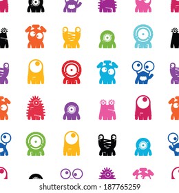 Monsters on white background - seamless pattern