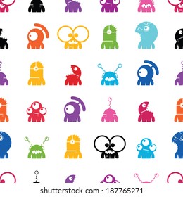 Monsters on white background - seamless pattern
