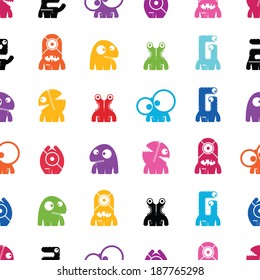 Monsters on white background - seamless pattern