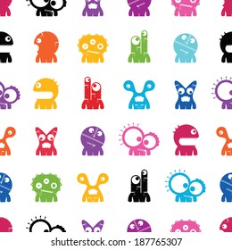 Monsters on white background - seamless pattern