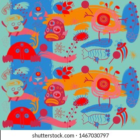 Monsters pattern flat color design