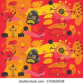 Monsters pattern flat color seamless design illustration