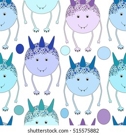 Monsters pattern.Colorful vector funny print.Seamless cute background for little boys and girls.Textile texture