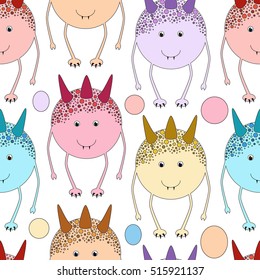 Monsters pattern.Colorful vector funny print.Seamless cute background for little boys and girls.Textile texture