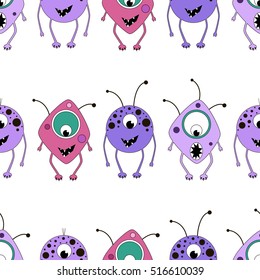 Monsters pattern.Colorful vector funny print.Seamless cute background for little boys and girls.Textile texture