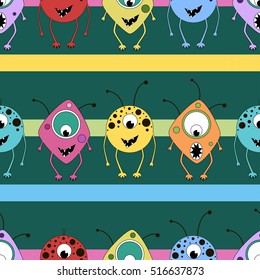 Monsters pattern.Colorful vector funny print.Seamless cute background for little boys and girls.Textile texture