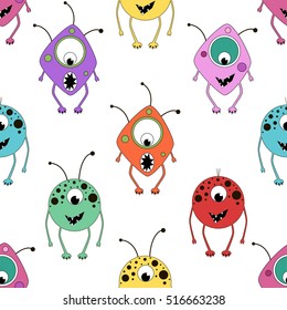 Monsters pattern.Colorful vector funny print.Seamless cute background for little boys and girls.Textile texture
