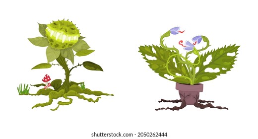 monsters plants for halloween holiday. flat style vector stock illustration