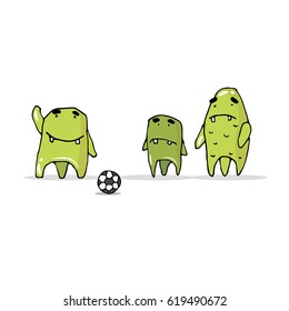 Monsters play football. Three Ghost green