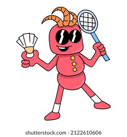 monsters playing badminton, vector illustration art. doodle icon image kawaii.