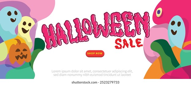 Monsters Rising  concept. abstract geometric liquid form. monster halloween with hand drawn banner template vector illustration.