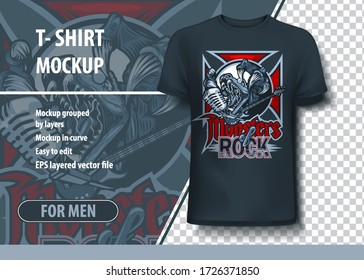 Monsters of Rock T-shirt mock-up with aggressive creature and microphone.
