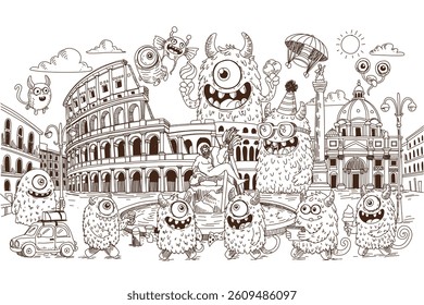 Monsters in Rome vector illustration