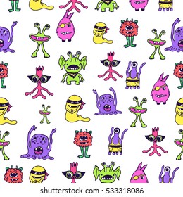 Monsters seamless pattern colorful template concept. Icons elements for your product or design, web and mobile applications illustration