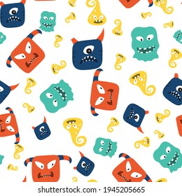 Monsters seamless pattern design. Vector tile background
repeat wallpaper illustration. Creative texture for fabric, wrapping, 
textile, wallpaper, apparel. Surface pattern design.