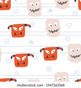 Monsters seamless pattern design. Vector tile background
repeat wallpaper illustration. Creative texture for fabric, wrapping, 
textile, wallpaper, apparel. Surface pattern design.