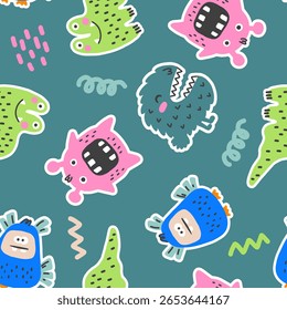 Monsters seamless pattern vector design