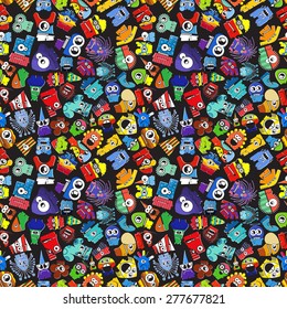 Monsters - seamless pattern. Vector illustration