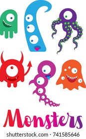 Monsters. Set of 6 vector creature designs.