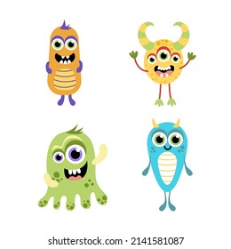 Monsters set. Cute jolly colorful faces of monsters. Flat, cartoon. Character. Isolated vector illustration eps 10