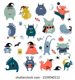 Monsters set. Funny fantasy creatures. Halloween illustration