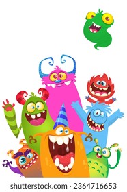 Сartoon monsters set. Halloween party invitation or poster. Great for package design. Vector illustration