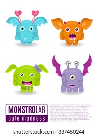 Monsters vector set. Cute cartoon monsters.