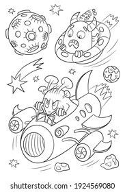 Monsters vector. Space racing sketch. Animals outline. Space ship and planets sketch. Cosmos coloring page. Children's coloring book. Aliens coloring page. Labyrinths for children. 