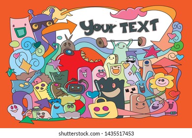 monsters, Your text themes Standing in front of the board  background, illustration
