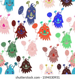 Monsters.Funny cartoon characters Monsters.Pattern.Light background. Vector illustration.Print, web, banner, textiles, packaging material, book illustrations.
